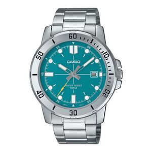 Casio Men’s Silver Stainless Steel Watch with Teal Dial - MTP-VD01D-3E2VUDF